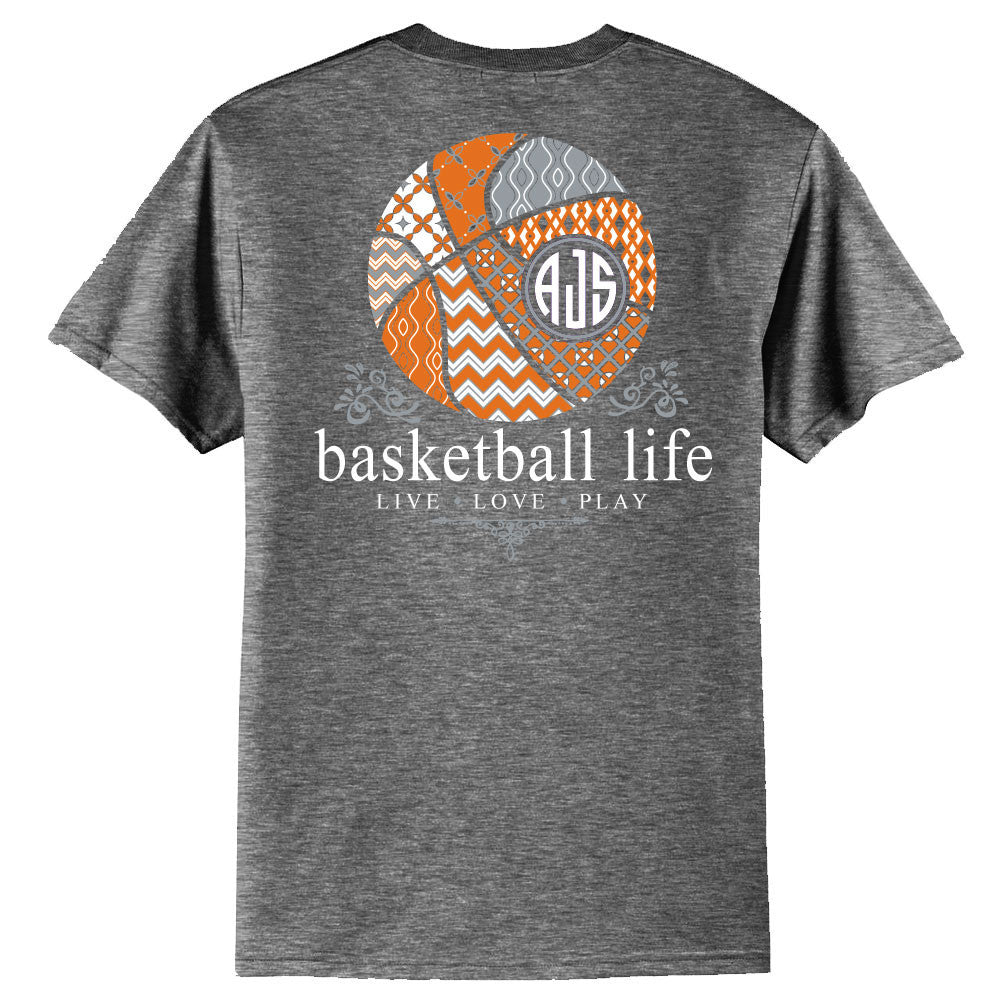 Basketball Life Custom Monogram T-Shirt Youth Medium / Grey